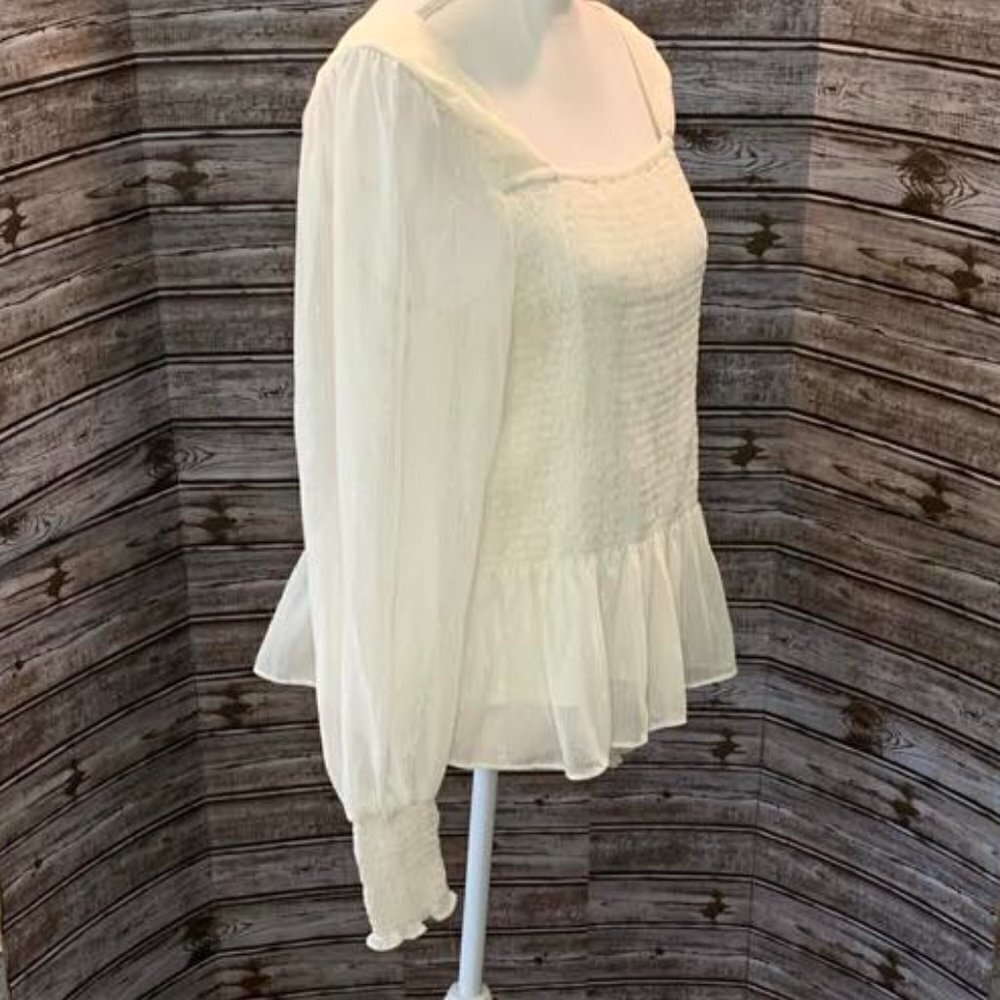NINE WEST-IVORY/SILVER STRIPE-SQUARE NECK-CHIFFON-LINED BLOUSE - Picture 4 of 5